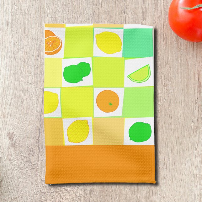 Paño De Cocina Borde Naranja de limón, limón y Naranjas (Citrus slices pattern retro kitchen towel by MomsRetro)