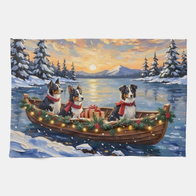 Paño De Cocina Border Collie Christmas Boat Holiday (Horizontal)