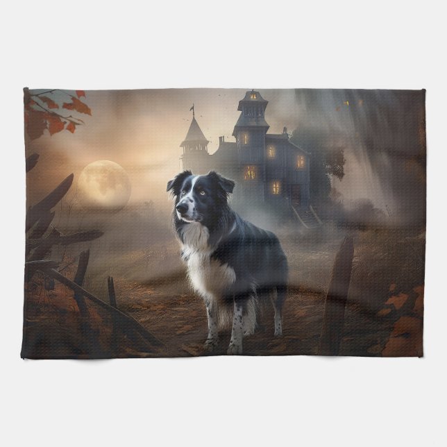 Paño De Cocina Border Collie Halloween Aterrador (Horizontal)