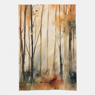 Paño De Cocina Bosque abstracto en acuarela en paisaje azul ámbar