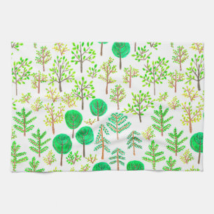 Paño De Cocina Bosque acuarela al estilo doodle