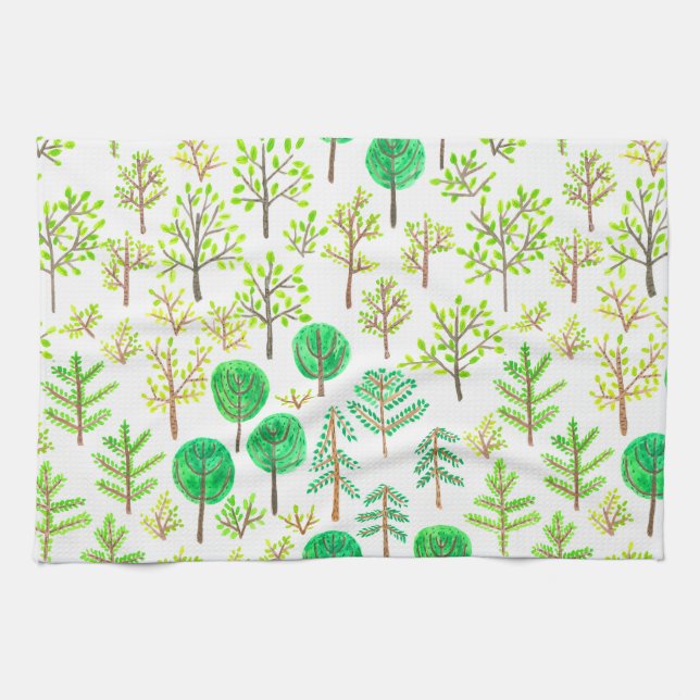 Paño De Cocina Bosque acuarela al estilo doodle (Horizontal)