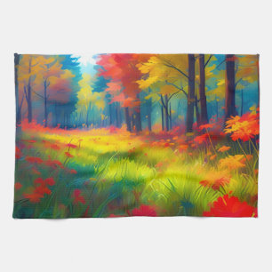 Paño De Cocina Bosque con árboles y flores coloridos