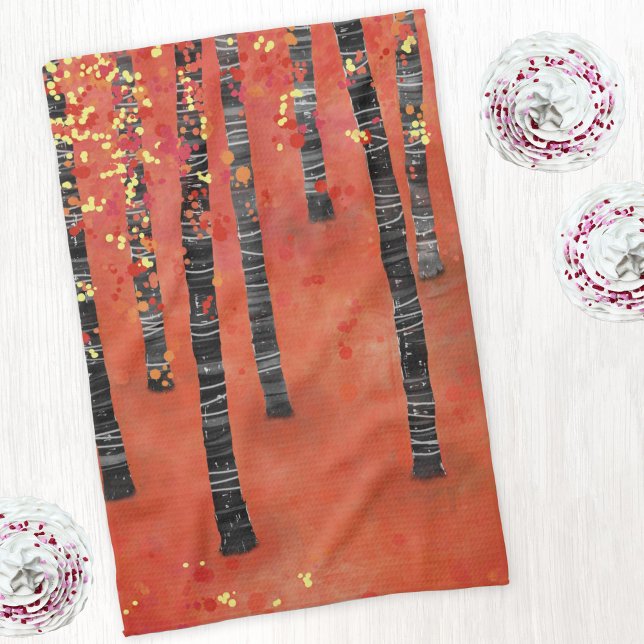 Paño De Cocina Bosque de árbol de aves (Birch aspen tree forest abstract art kitchen tea towel)