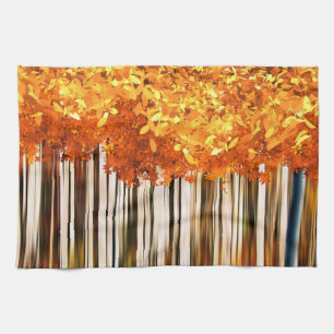 Paño De Cocina Bosque de arce de otoño rayado naranja gris