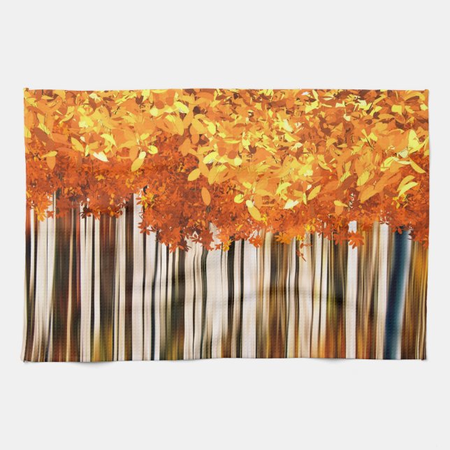 Paño De Cocina Bosque de arce de otoño rayado naranja gris (Horizontal)