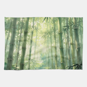 Paño De Cocina Bosque de Bambú Sereno Resplandor de Niebla