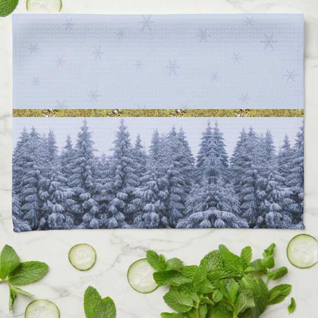 Paño De Cocina Bosque de invierno mágico - personalizado (Doblado)