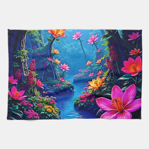 Paño De Cocina Bosque Encantado Río Floración Arte