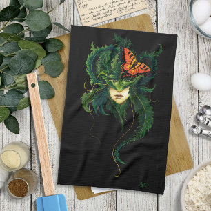 Paño De Cocina Bosque Encantador Dríada Mujer Mariposa Fantasía