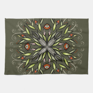 Paño De Cocina Bosque Oscuro Verde Goblincore Ojos de Hongo Tripp
