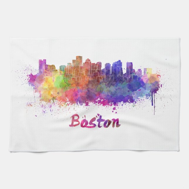 Paño De Cocina Boston skyline in watercolor (Horizontal)