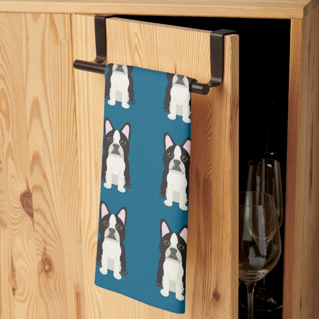 Paño De Cocina Boston Terrier azul (Pliegue de tercios)
