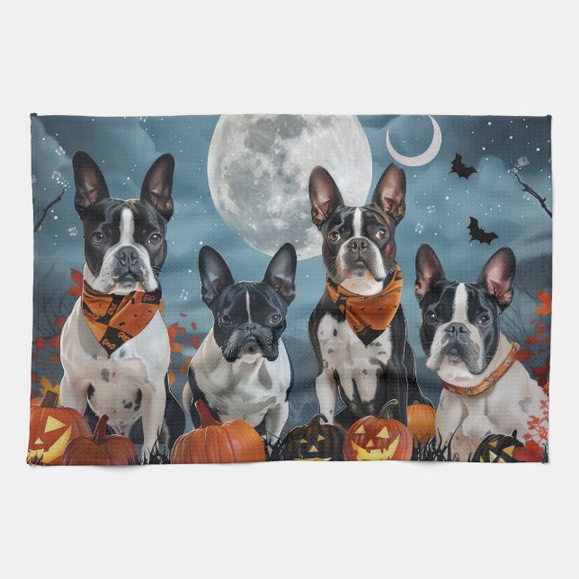 Paño De Cocina boston terrier Halloween Spooky (Horizontal)