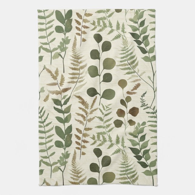 Paño De Cocina Botanical Pressed Leaves Pattern – Fern Print (Vertical)