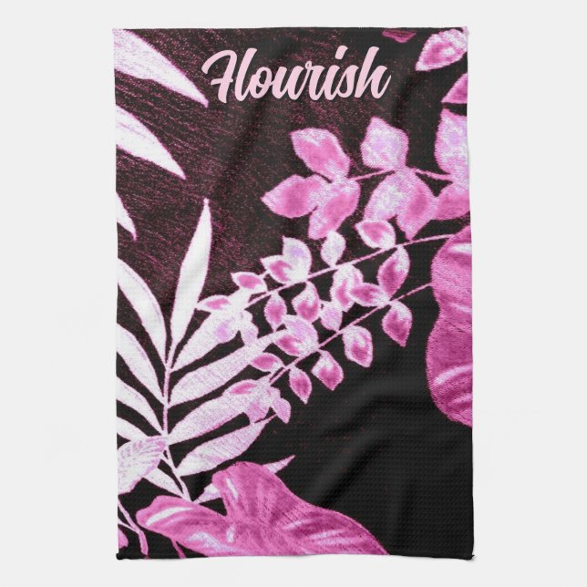 Paño De Cocina Botanical Tropical Leaves Palm Pink Personalized (Vertical)