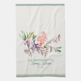 Paño De Cocina Botánico acuarela floral de primavera personalizad
