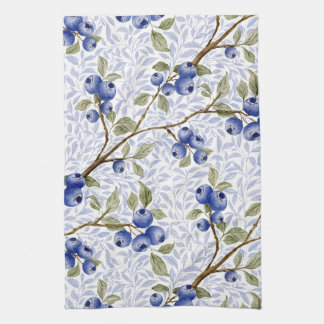 Paño De Cocina Botánico de Arándano Acolorado Azul en Verde Blanc
