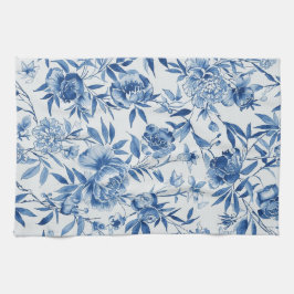 Paño De Cocina Botánico floral de acuarela de chinoiserie azul