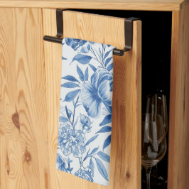 Paño De Cocina Botánico floral de acuarela de chinoiserie azul