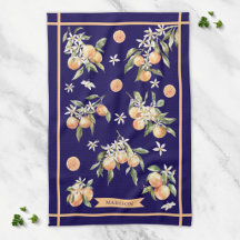 Botánico Floral de Acuarela Naranja Monograma