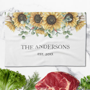 Paño De Cocina Botánico Floral de Girasol Eucalipto Rústico