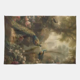 Paño De Cocina Botánico: tres pavos reales en jardín inglés