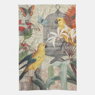 Paño De Cocina Botánico Vintage Pájaro Naturaleza Antiguo Tropica