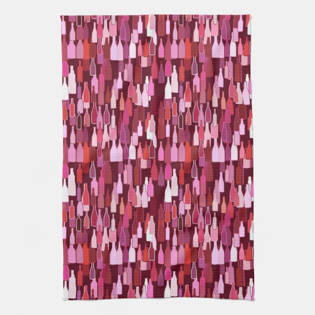 Paño De Cocina Botellas de vino, tonos ciruela, fondo burdeos (Vertical)