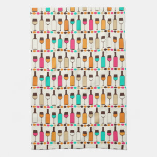 Paño De Cocina Botellas de vino y vasos retro