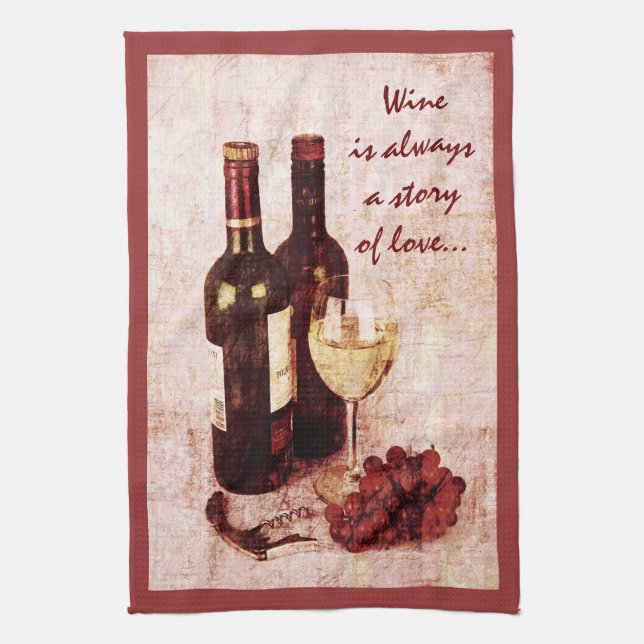 Paño De Cocina Botellas, uvas y copa de vino de vino (Vertical)