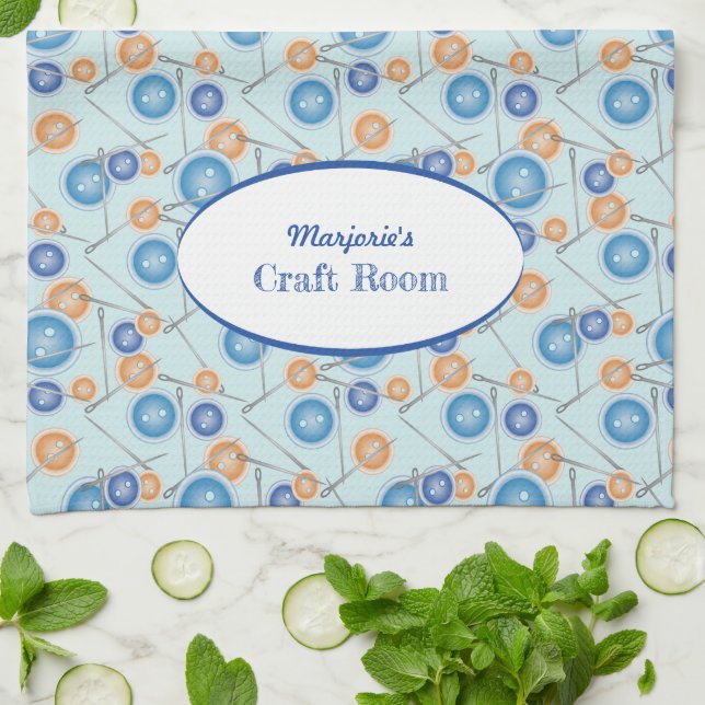 Paño De Cocina Botones y agujas de coser personalizados (Doblado)