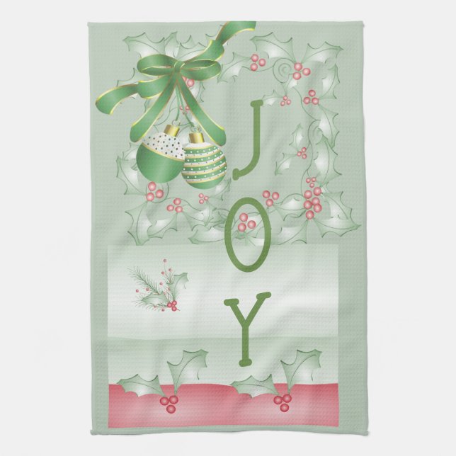 Paño De Cocina Boughes de Navidades rosados verdes y brillantes (Vertical)