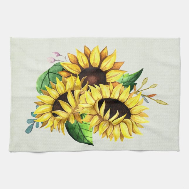 Paño De Cocina Bouquet de girasol amarillo en acuarela (Horizontal)