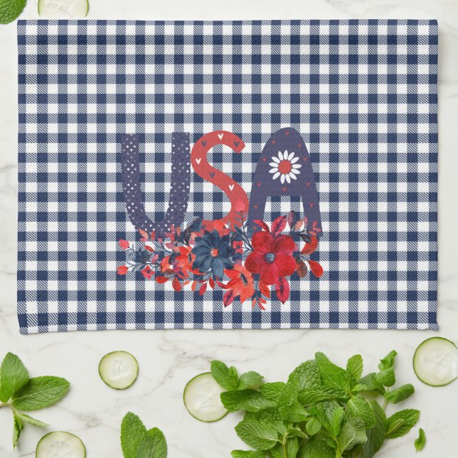 Paño De Cocina Bouquet patriótico rojo blanco y azul de los Estad (Doblado)