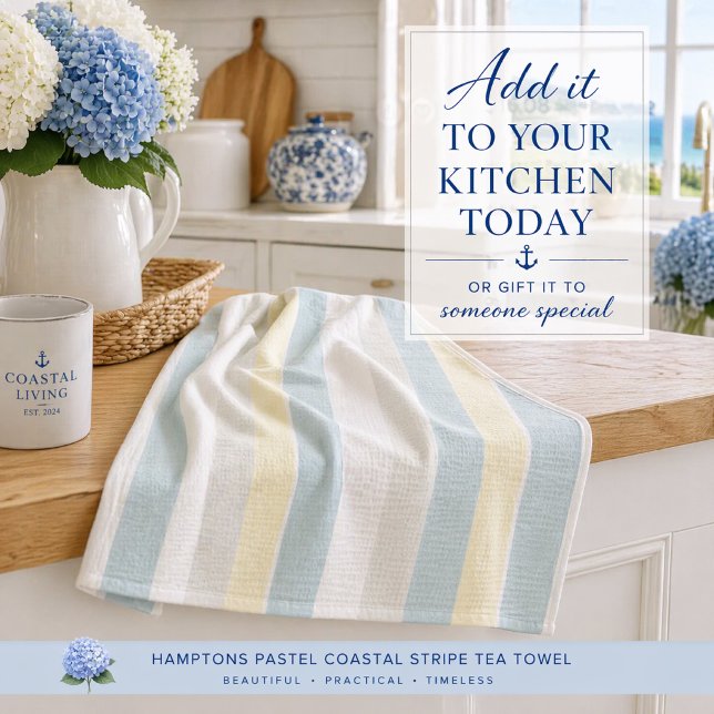 Paño De Cocina Boutique de Franja Costera Pastel de Hamptons (Bring Hamptons style home—add this coastal stripe tea towel to your kitchen or gift it today)