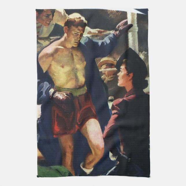 Paño De Cocina Boxeo Deportivo Antiguo, Boxeador Saliendo del Rin (Vertical)