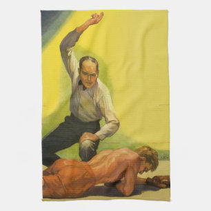 Paño De Cocina Boxeo deportivo vintage, árbitro con knockout de b