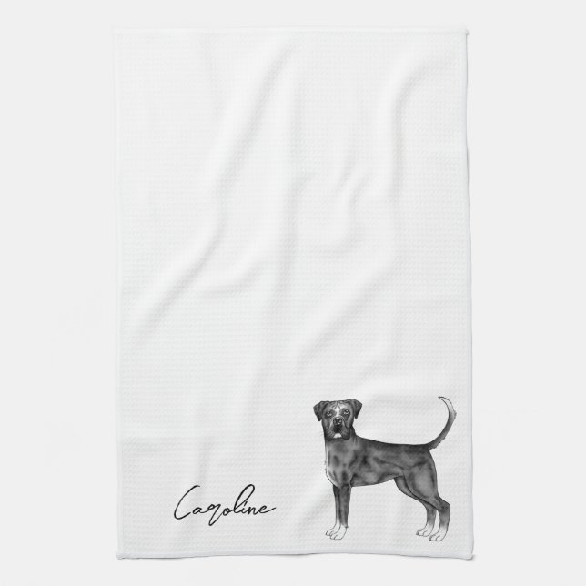 Paño De Cocina Boxer alemán perro en negro y blanco y Personaliza (Vertical)