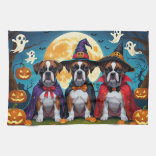 Paño De Cocina Boxer Dogs Calabaza Halloween Gracioso