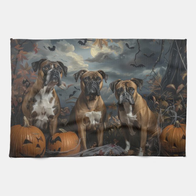Paño De Cocina Boxer Halloween Noche Doggy Delight (Horizontal)