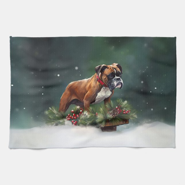 Paño De Cocina Boxer Navidad nieve invierno (Horizontal)