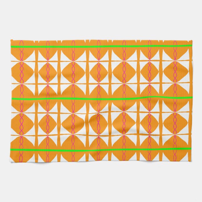 Paño De Cocina Bright orange, green, white abstract tea towel (Horizontal)