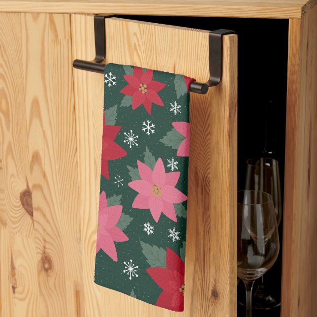 Paño De Cocina Bright Preppy Christmas Poinsettias Kitchen Towels (Pliegue de tercios)