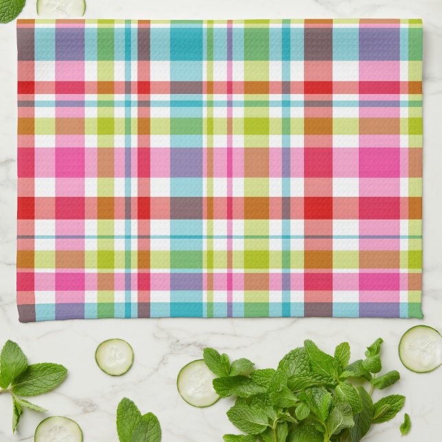 Paño De Cocina Bright Rainbow Plaid Checkered Pattern (Doblado)