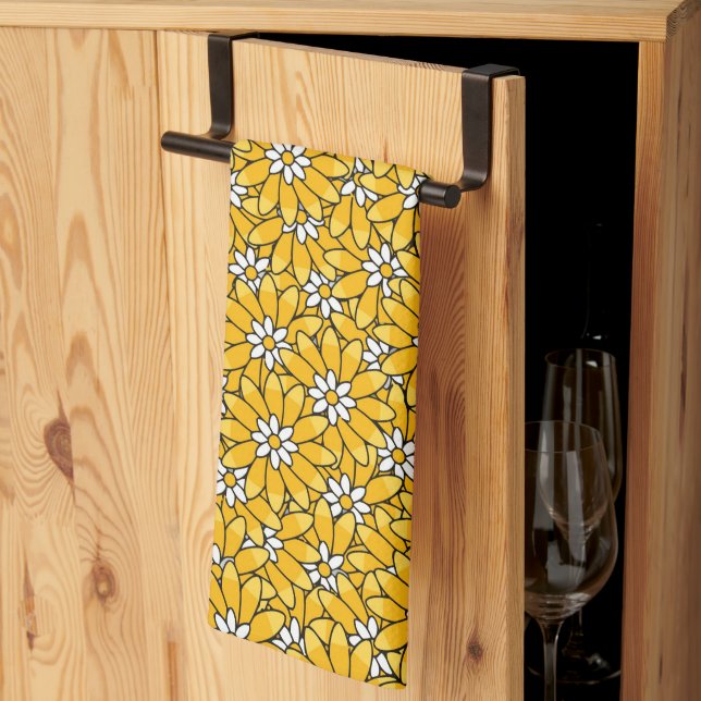 Paño De Cocina Bright Yellow Overlapping Floral Pattern (Pliegue de tercios)