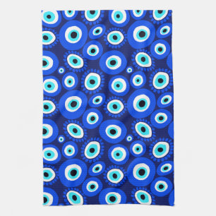 Paño De Cocina Brillante patrón de ojo griego en azul marino