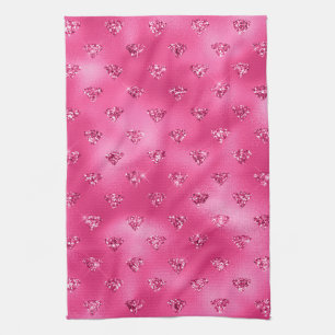 Paño De Cocina Brillante Rosa Glam Diamantes Brillantes