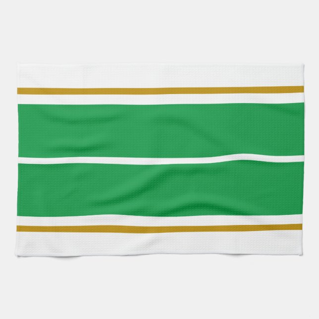 Paño De Cocina Brillante Verde Amplio Carreras Bandas Fondo Blanc (Horizontal)