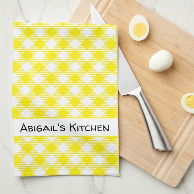 Paño De Cocina Brillante Yellow Gingham Buffalo Check (Doblado Cuarto)